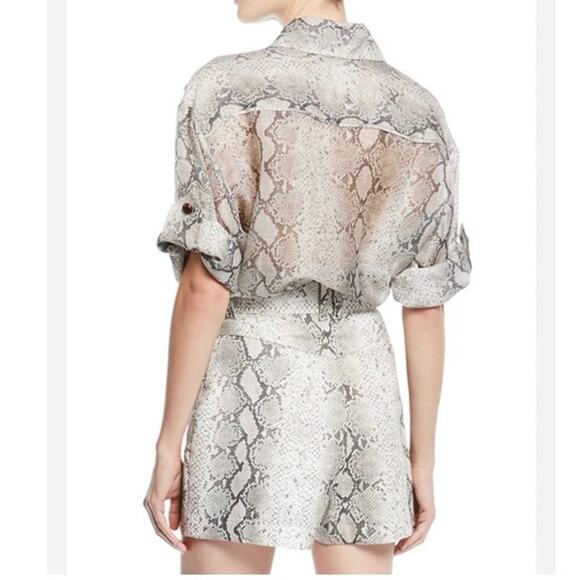 Zimmermann Beige Snake Printed Linen & Silk Corsage Safari Shirt Size 6 NWT - Picture 2 of 8